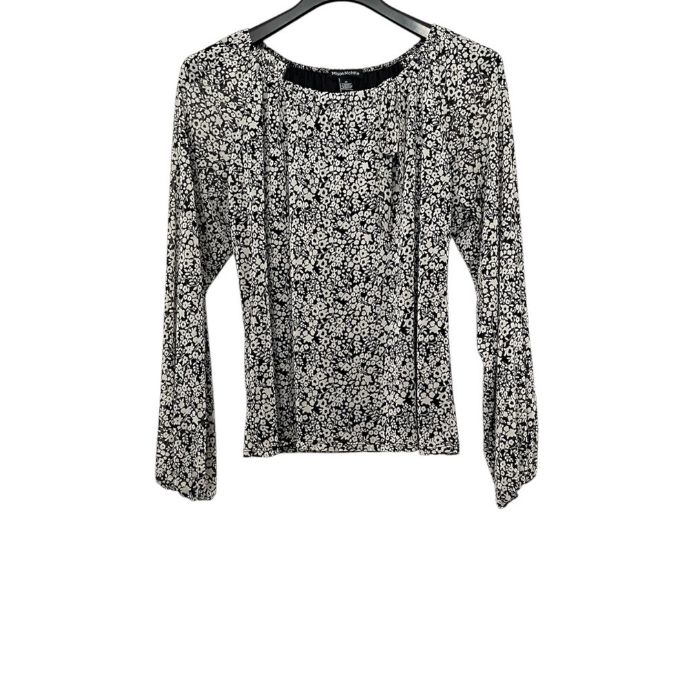 Women’s Floral Black and Cream Women's Top with Bow Size XL